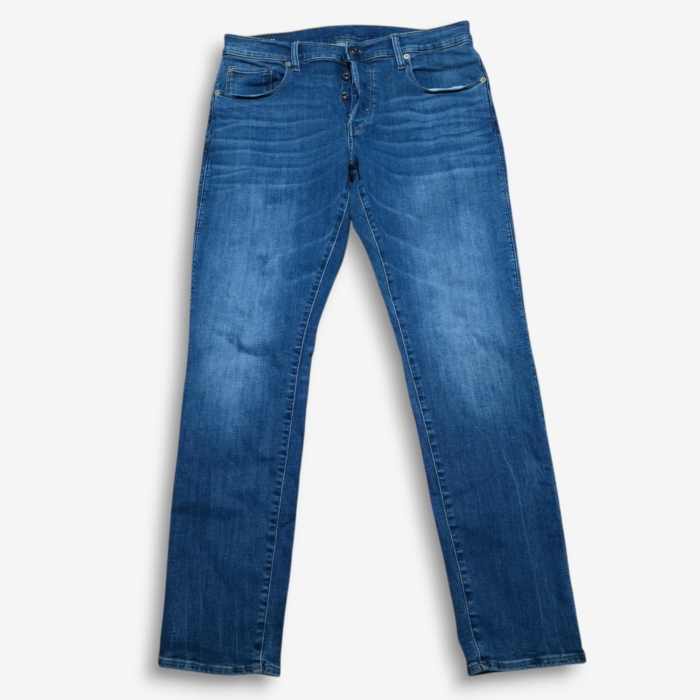 G-Star RAW 3301 Slim Straight Jeans Mens 34 x 30 Blue Denim Button Fly Pants